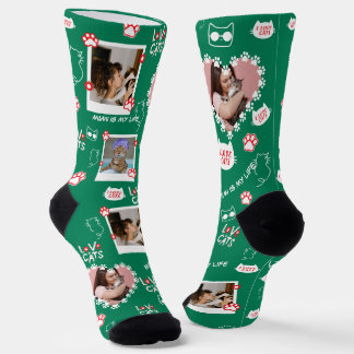 Custom Pet Cat Photo Collage Socks With Name