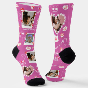 Custom Pet Cat Photo Collage Socks With Name