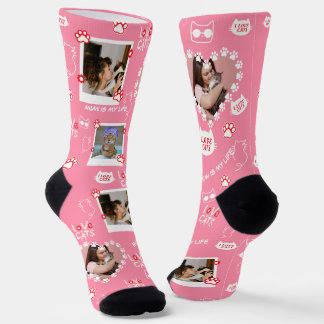 Custom Pet Cat Photo Collage Socks With Name