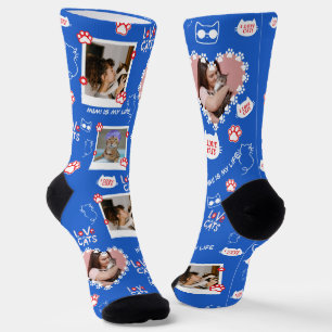 Custom Pet Cat Photo Collage Socks With Name
