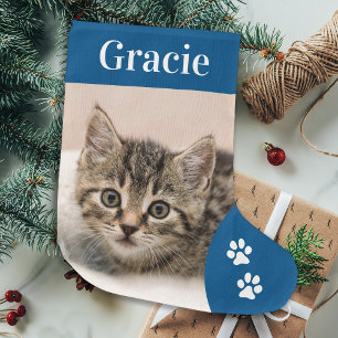 Custom Pet Cat Photo Holiday Blue Personalized Large Christmas Stocking