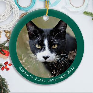 Custom Pet Cat Photo Kitten First Christmas Ceramic Ornament
