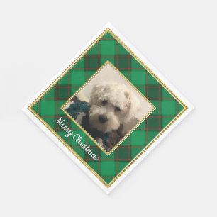 Custom Pet Christmas Photo Frame Red & Green Plaid Napkin