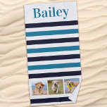 Custom Pet Dog 3 Photo Collage Aqua Blue Stripe Beach Towel<br><div class="desc">Celebrate your best friend with a custom Pet Photo Collage Beach Towel. When you have so many fun memories and photos , one photo isn't enough . Our Dog Photo Collage Towel has three photos. Whether you have a new puppy , or to memorialize all the special moments thru each...</div>