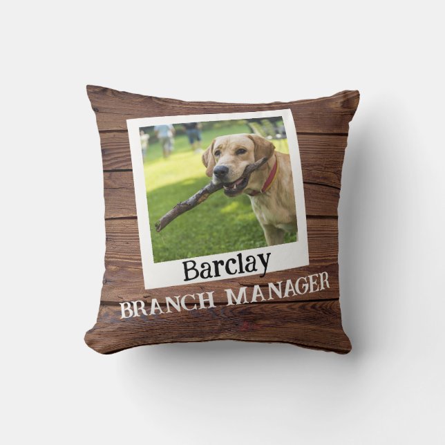 Custom Pet Dog "Branch Manager" Funny Cute Throw Pillow (Front)
