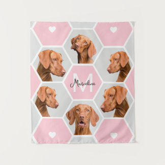 Custom Pet Dog Cat 6 Photo Collage Monogrammed Tapestry