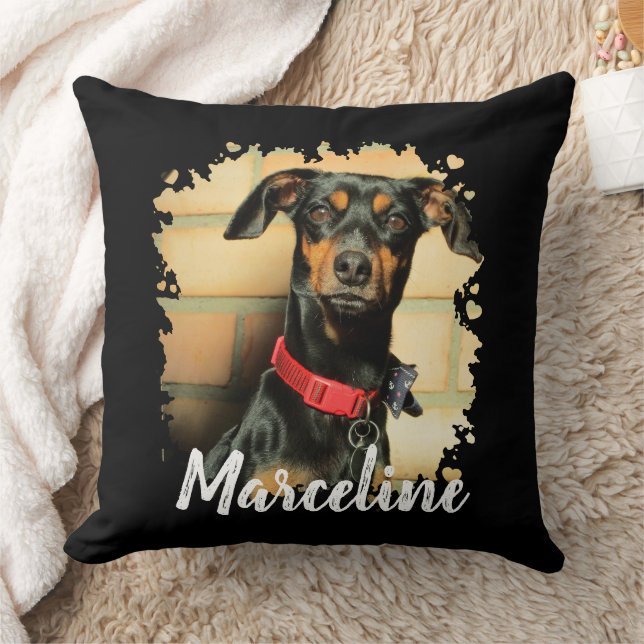 Custom Pet Dog Cat Photo with Stylish Name Throw Pillow (Blanket)