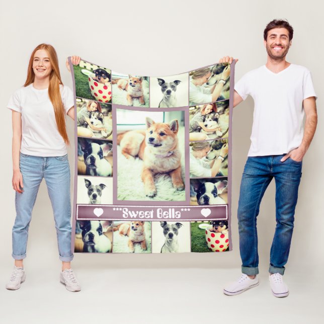 Custom  pet dog cat template photo collage text fleece blanket (In Situ)