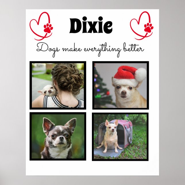 Custom pet dog lover 4 photo collage poster (Front)
