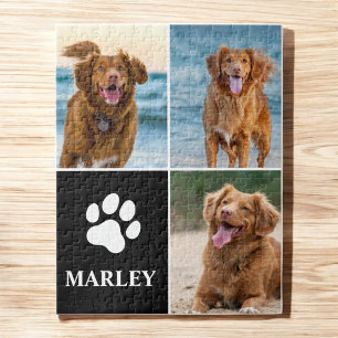 Custom Pet Dog Paw Print 3 Photo Collage Jigsaw Puzzle