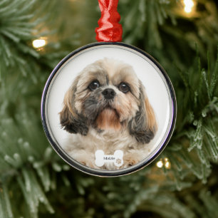 Custom Pet Dog Photo Christmas Holiday Metal Ornament