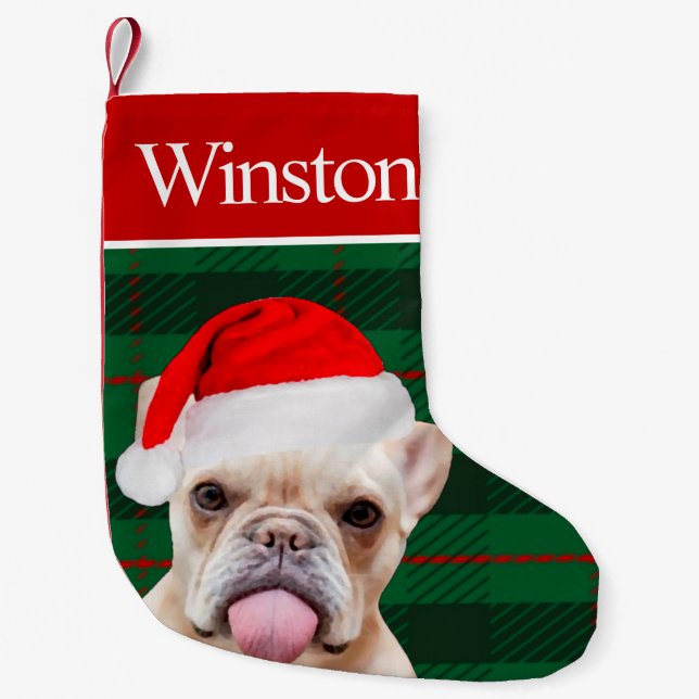 Custom Pet Dog Photo Holiday Personalized Frenchie Small Christmas Stocking (Front)