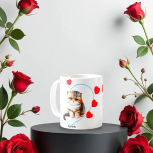 Custom Pet Dog Photo Modern Stylish Gold Heart Two Coffee Mug