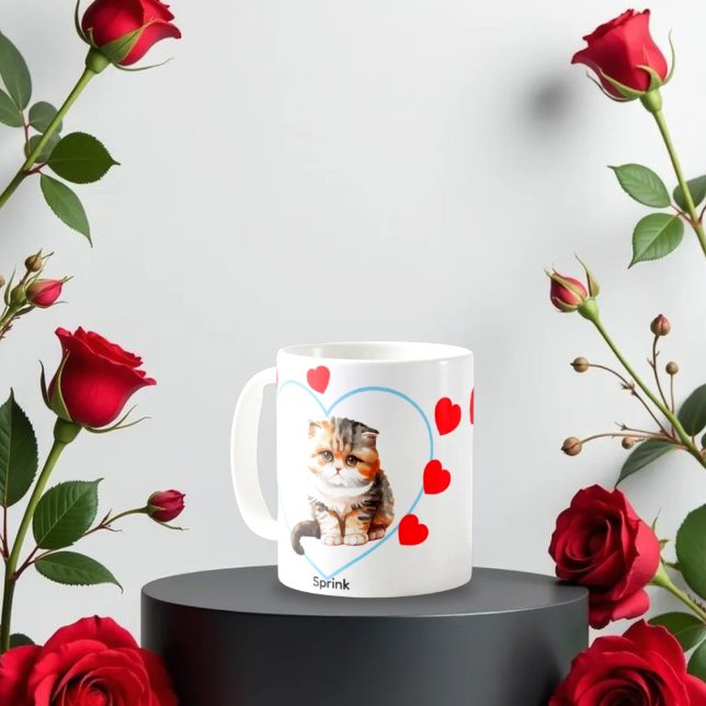 Custom Pet Dog Photo Modern Stylish Gold Heart Two Coffee Mug (Creator Uploaded)