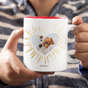 Custom Pet Dog Photo Modern Stylish Gold Heart Two-Tone Coffee Mug