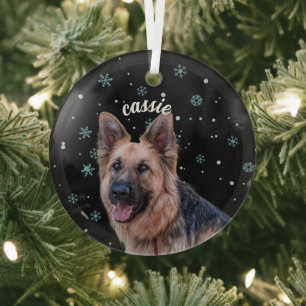 Custom Pet Face - Snowflake - Personalized Photo Glass Ornament