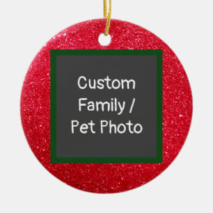 Custom Pet, Family Photo Christmas  Glitter Ceramic Ornament