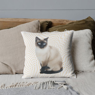 Custom Pet Friends Cute Siamese Cat Photo White Throw Pillow