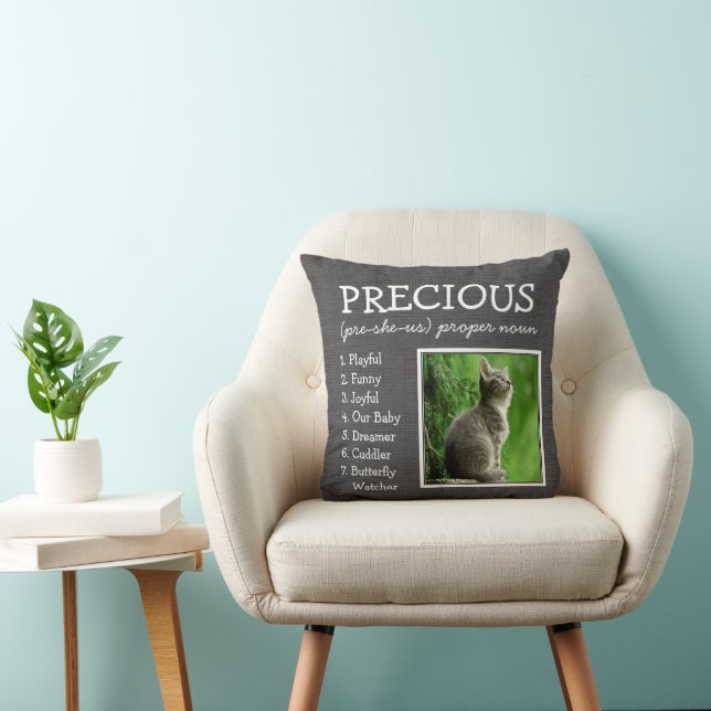 Custom Pet Keepsake On Dark Grey Linen-Look Throw Pillow (Chair)