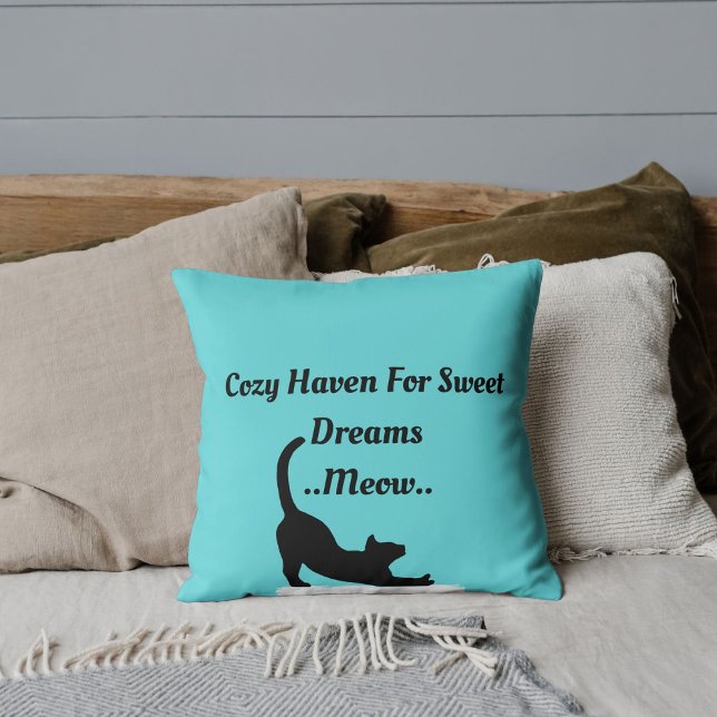 Custom Pet Lover Funny Cat Script Quote On Blue Throw Pillow (Creator Uploaded)