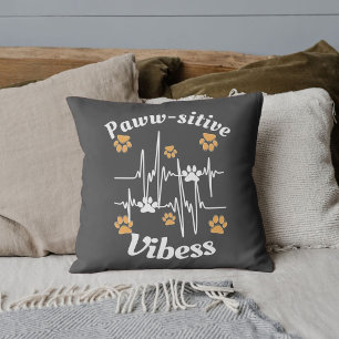 Custom Pet Lover Funny Heartbeat Cat Paw On Grey Throw Pillow