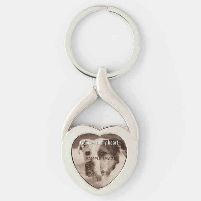 Custom Pet Memorial Photo Always in My Heart Keychain (Front)