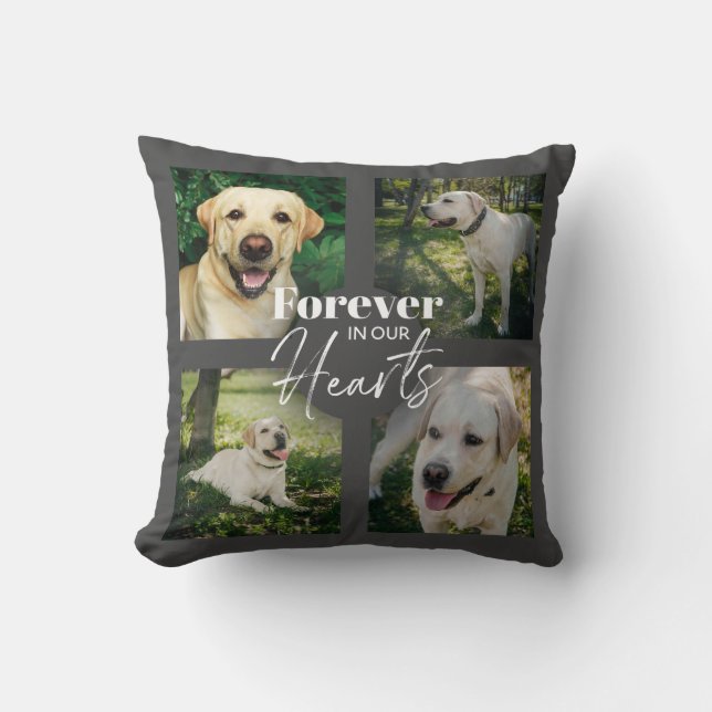 Custom Pet Memorial Photo Typography Grey Throw Pillow (Front)