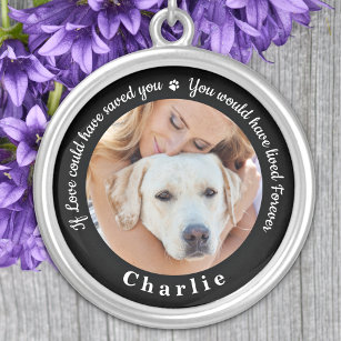 Custom Pet Memorial Sympathy Keepsake Dog Photo Silver Plated Necklace