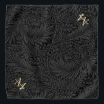 Custom Pet Name Black Botanical Gold Script Bandana<br><div class="desc">Custom Pet Name Black Botanical Gold Script bandana with a monogram and script name.</div>