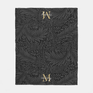 Custom Pet Name Black Botanical Gold Script Fleece Blanket