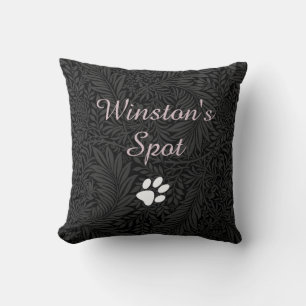Custom Pet Name Black Floral Blush Pink Script Throw Pillow
