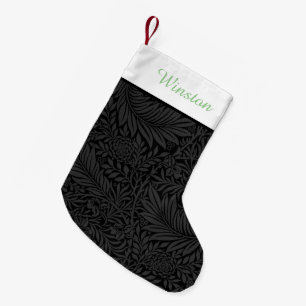 Custom Pet Name Black Floral Green Script Small Christmas Stocking