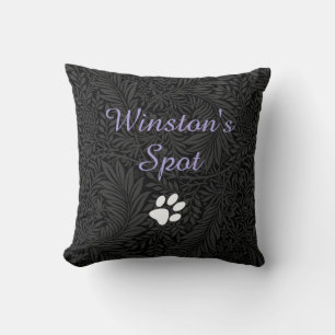 Custom Pet Name Black Floral Lavender Script  Throw Pillow