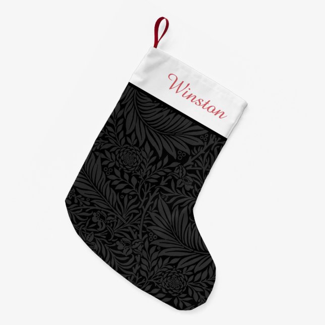 Custom Pet Name Black Floral Red Script Small Christmas Stocking (Front (Hanging))