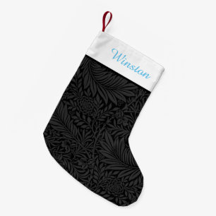 Custom Pet Name Black Floral Sky Blue Script  Small Christmas Stocking