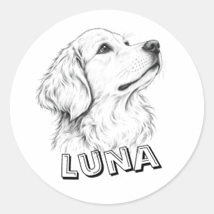 Custom Pet Name Dog Portrait Classic Round Sticker