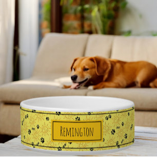 Custom Pet Name Hand Drawn Sunshine Paws Bowl