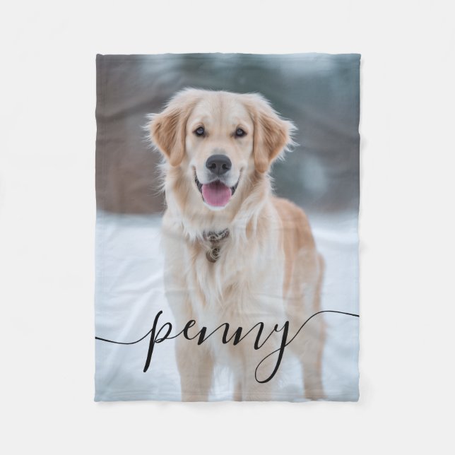 Custom Pet Name Photo Blanket | Elegant Script Dog (Front)