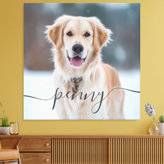 Custom Pet Name Photo Elegant Script Dog Canvas Print