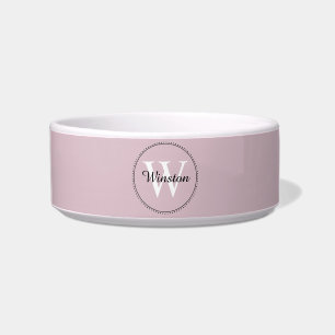 Custom Pet Name Pink White Monogram Bowl