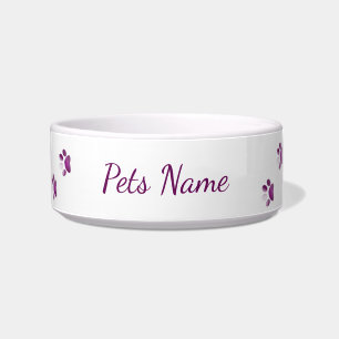 Custom Pet Name Purple Paw Print Pet Bowl