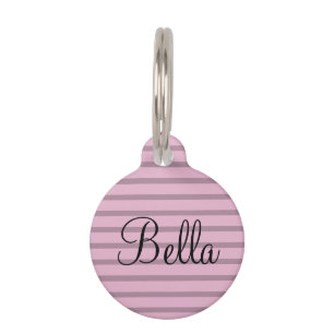 Custom Pet Name Rose Pink Mauve Stripes Pet Tag
