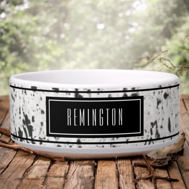 Custom Pet Name Rustic White Aspen Tree Bark Bowl (custom pet bowl front)