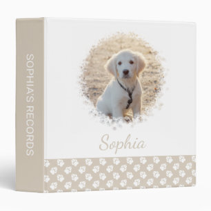 Custom Pet Photo And Beige & White Paws With Text  Binder