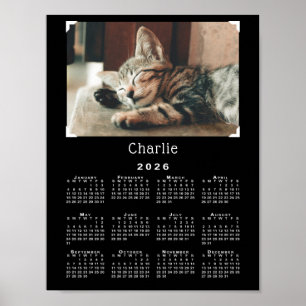 Custom Pet Photo and Name 2026 Calendar Black Poster