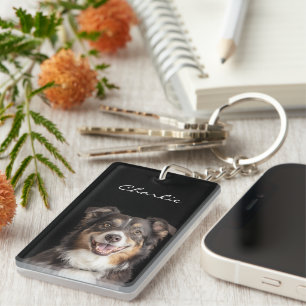 Custom Pet Photo And Name Black Keychain