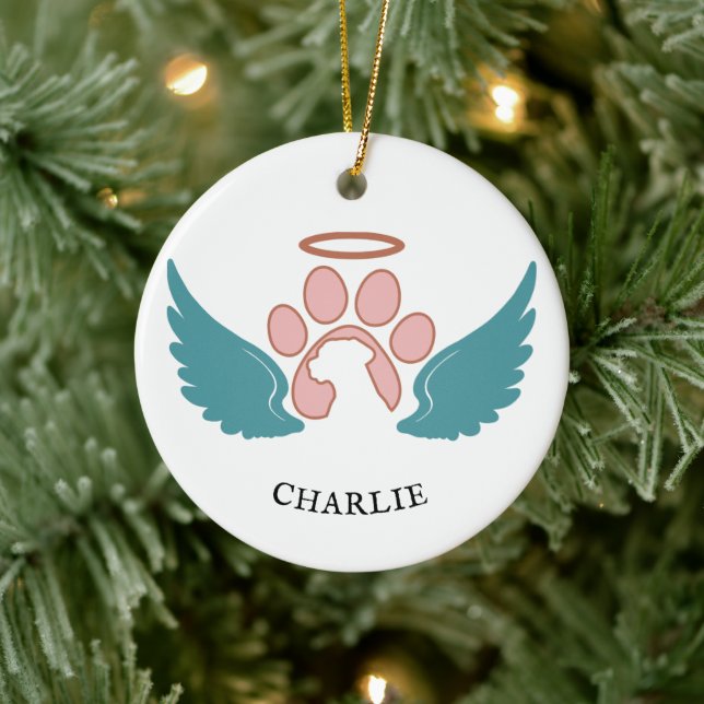Custom Pet Photo Angel Wings Christmas Ceramic Ornament (Tree)