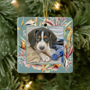 Custom Pet Photo Beach Christmas Ceramic Ornament