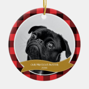 Custom Pet Photo Buffalo Plaid Christmas Ornament