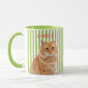 Custom Pet Photo Cat Dog Owner Green Stripe Mug